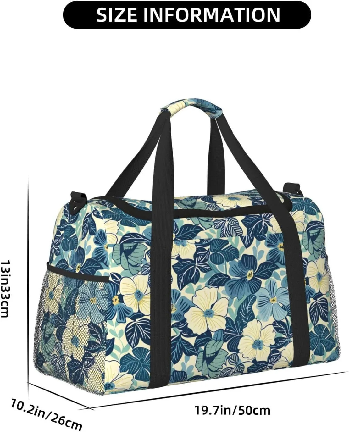 Vintage Blue Flowers Travel Weekender Overnight Bags Foldable Hand Travel Bag Sport Gym Duffel Bag For Men Women