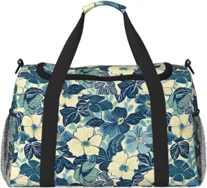 Vintage Blue Flowers Travel Weekender Overnight Bags Foldable Hand Travel Bag Sport Gym Duffel Bag For Men Women