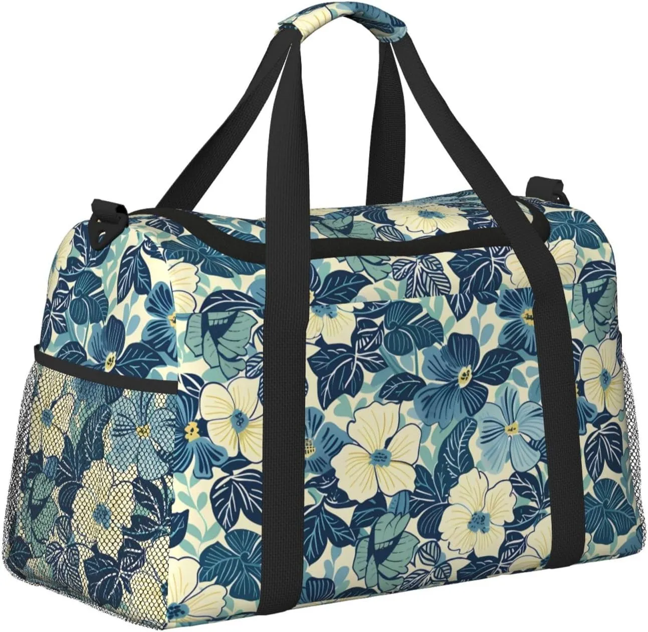 Vintage Blue Flowers Travel Weekender Overnight Bags Foldable Hand Travel Bag Sport Gym Duffel Bag For Men Women