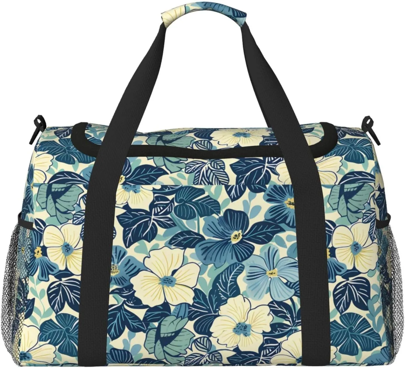 Vintage Blue Flowers Travel Weekender Overnight Bags Foldable Hand Travel Bag Sport Gym Duffel Bag For Men Women