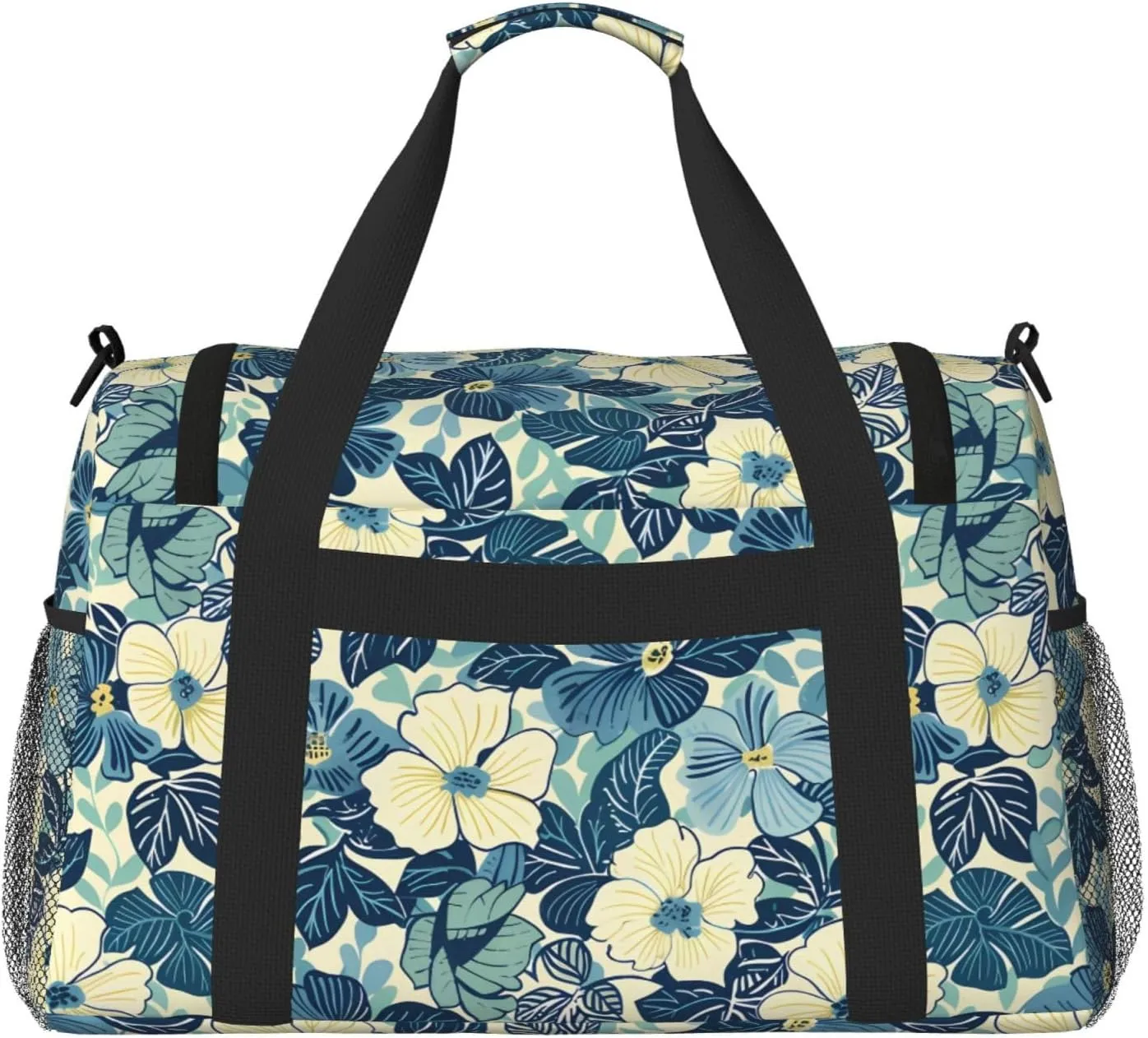 Vintage Blue Flowers Travel Weekender Overnight Bags Foldable Hand Travel Bag Sport Gym Duffel Bag For Men Women