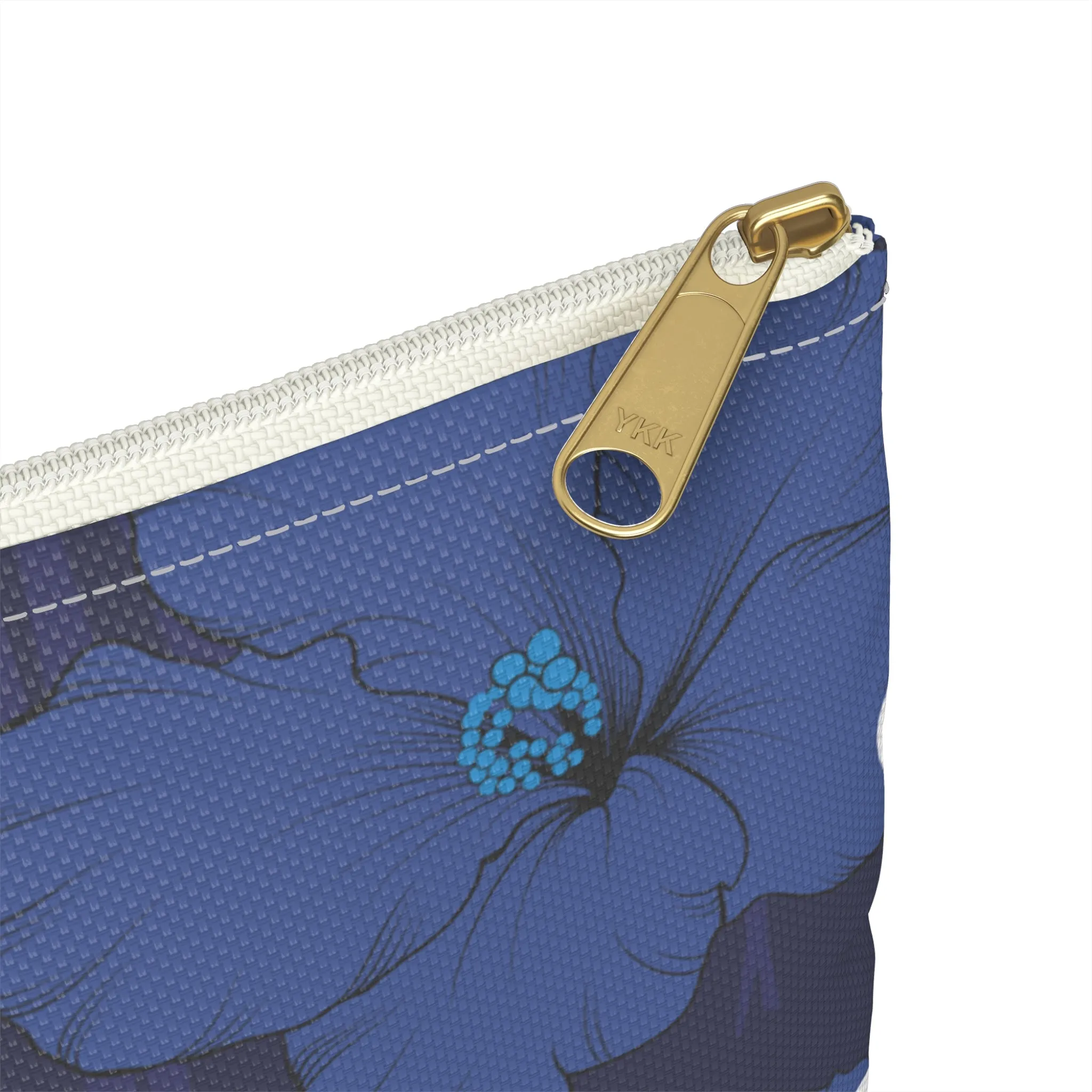 Vintage Blue HIbiscus Travel Pouch Bag