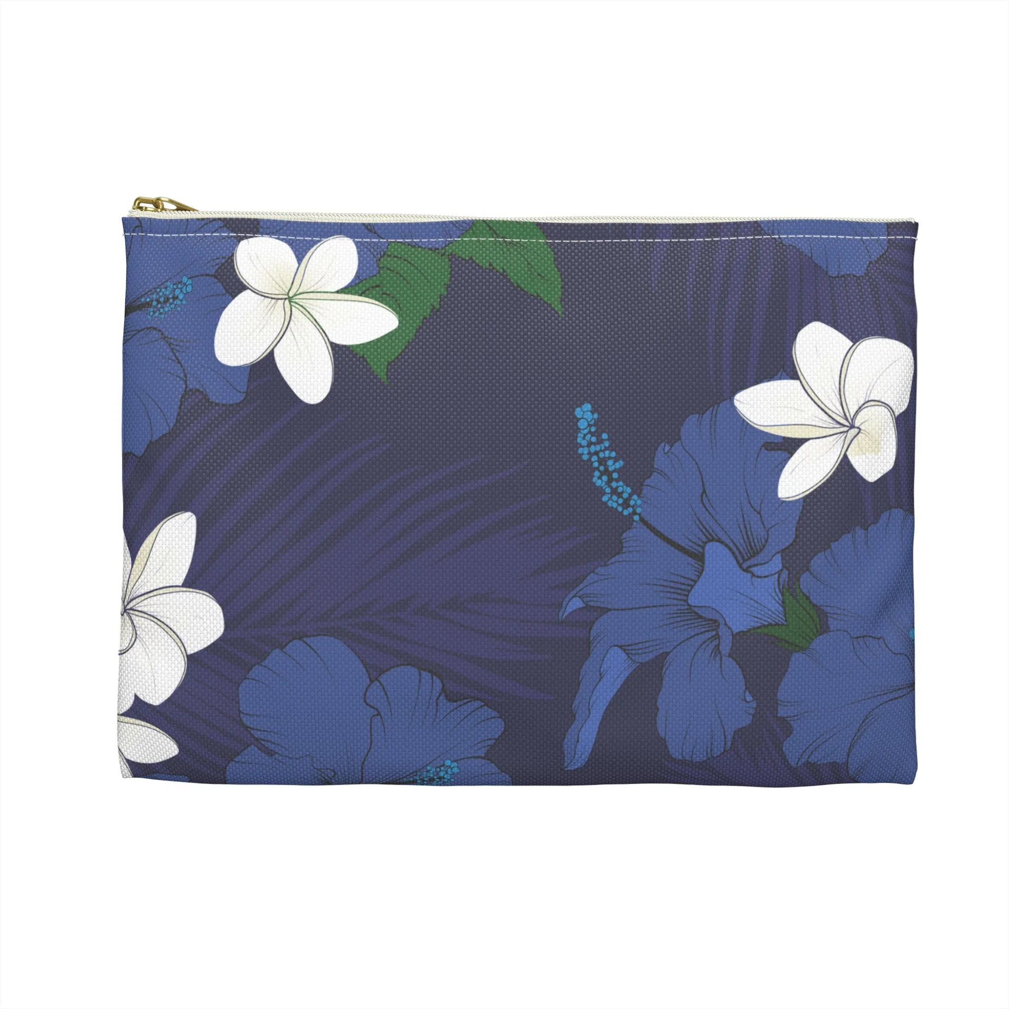 Vintage Blue HIbiscus Travel Pouch Bag