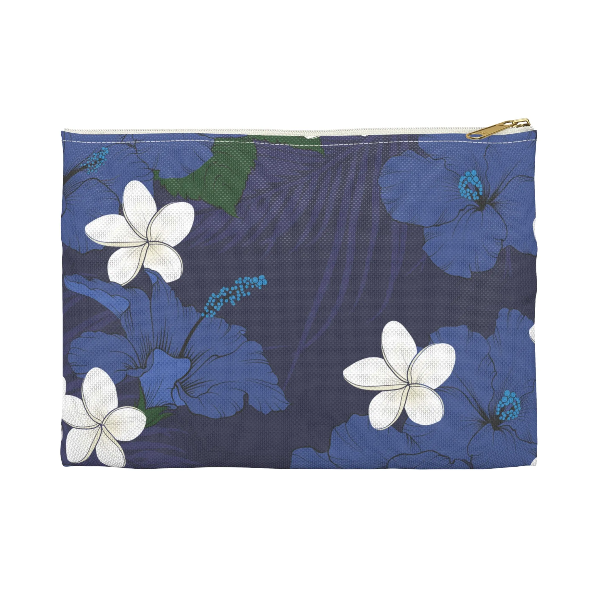 Vintage Blue HIbiscus Travel Pouch Bag
