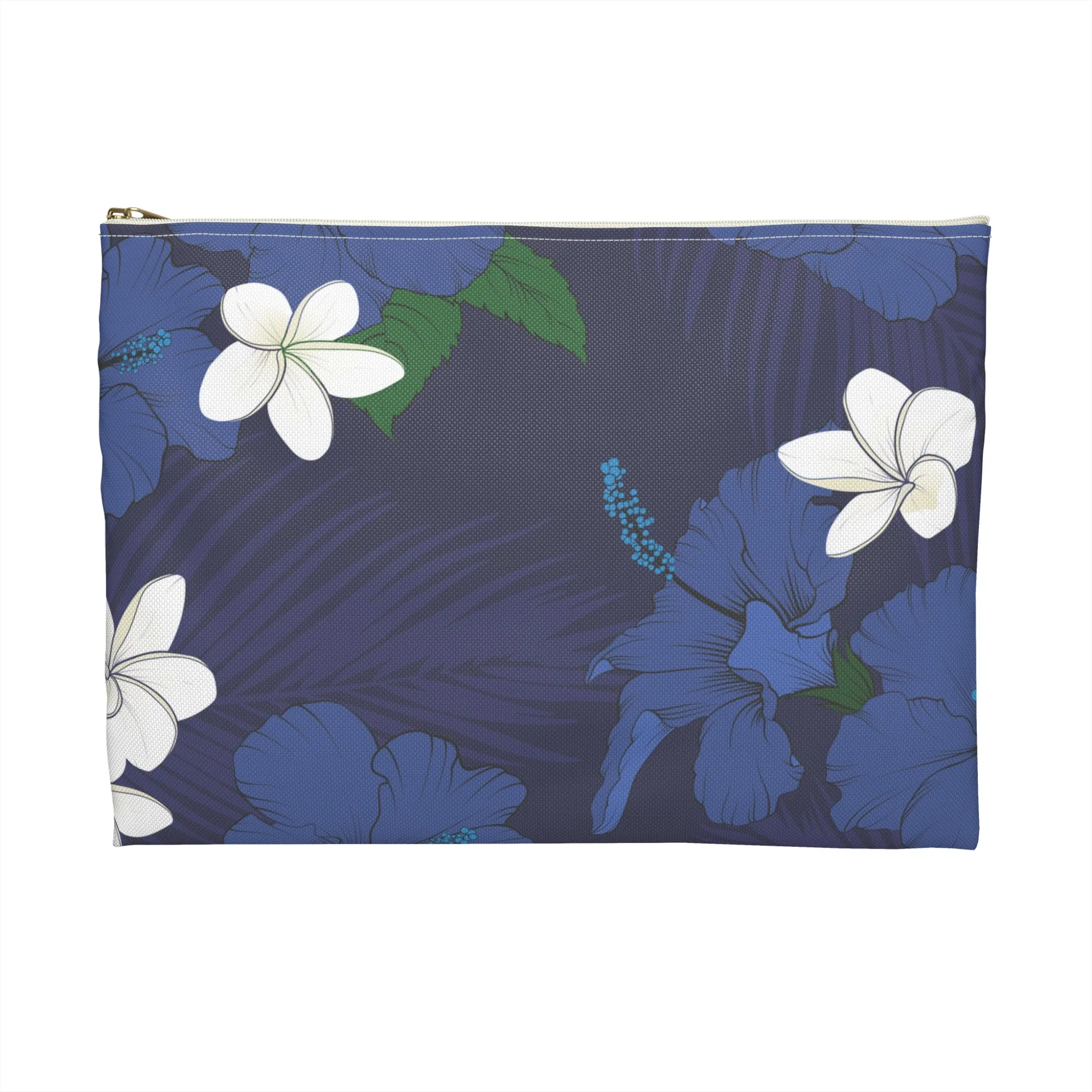 Vintage Blue HIbiscus Travel Pouch Bag