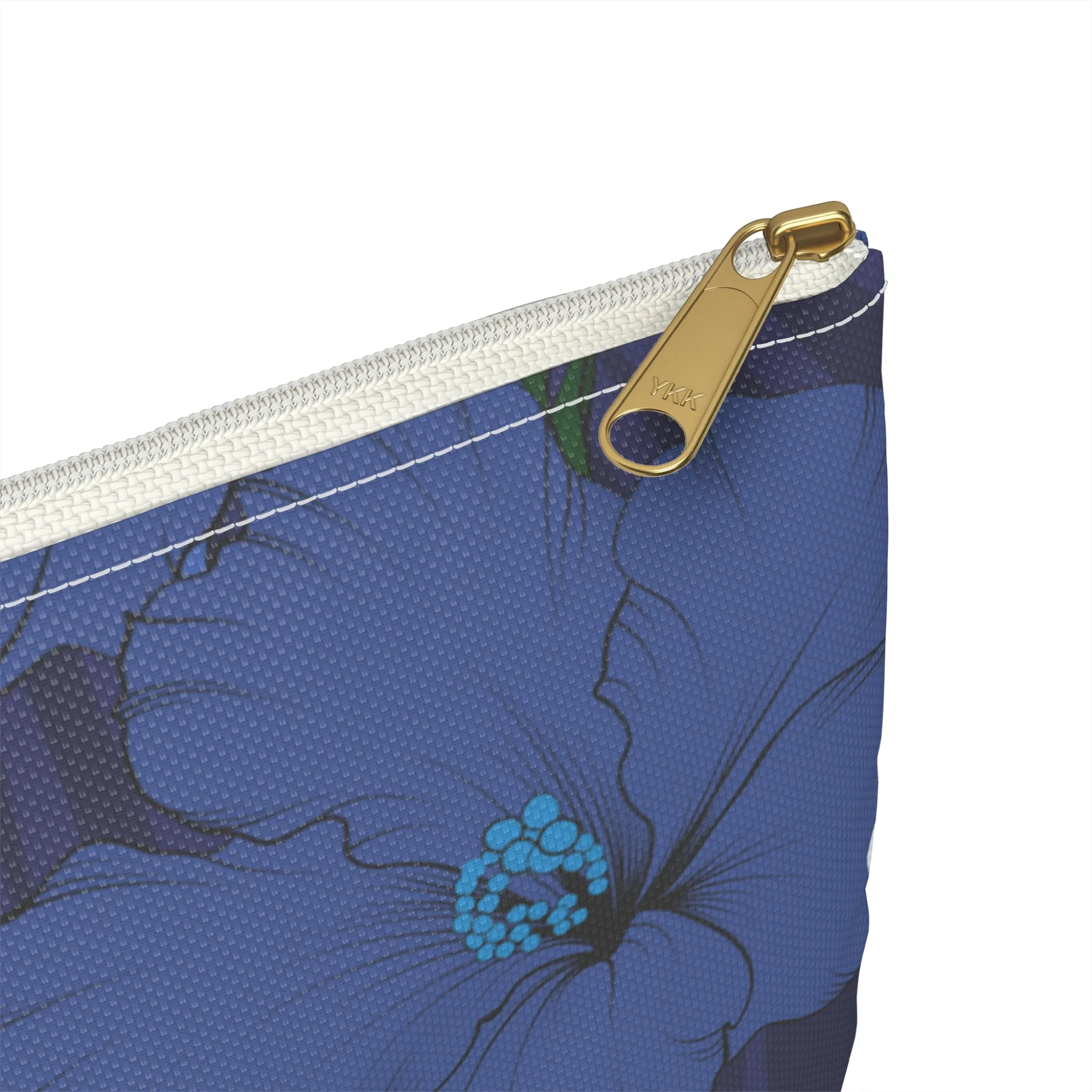 Vintage Blue HIbiscus Travel Pouch Bag