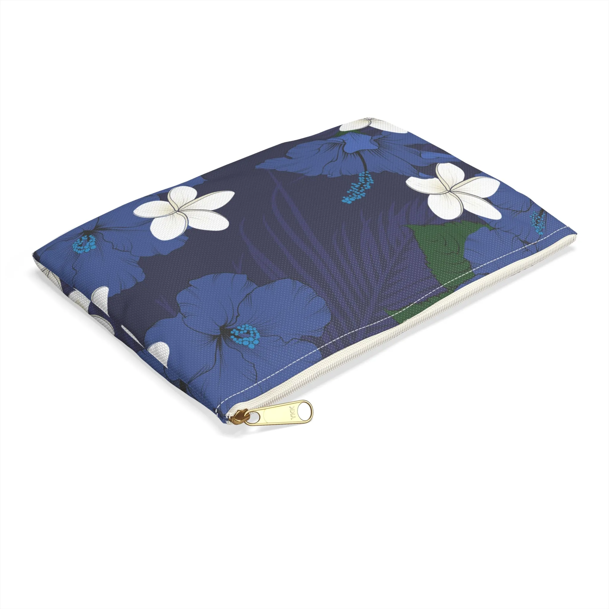 Vintage Blue HIbiscus Travel Pouch Bag
