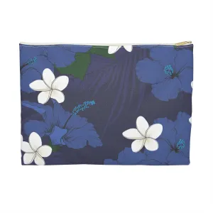 Vintage Blue HIbiscus Travel Pouch Bag