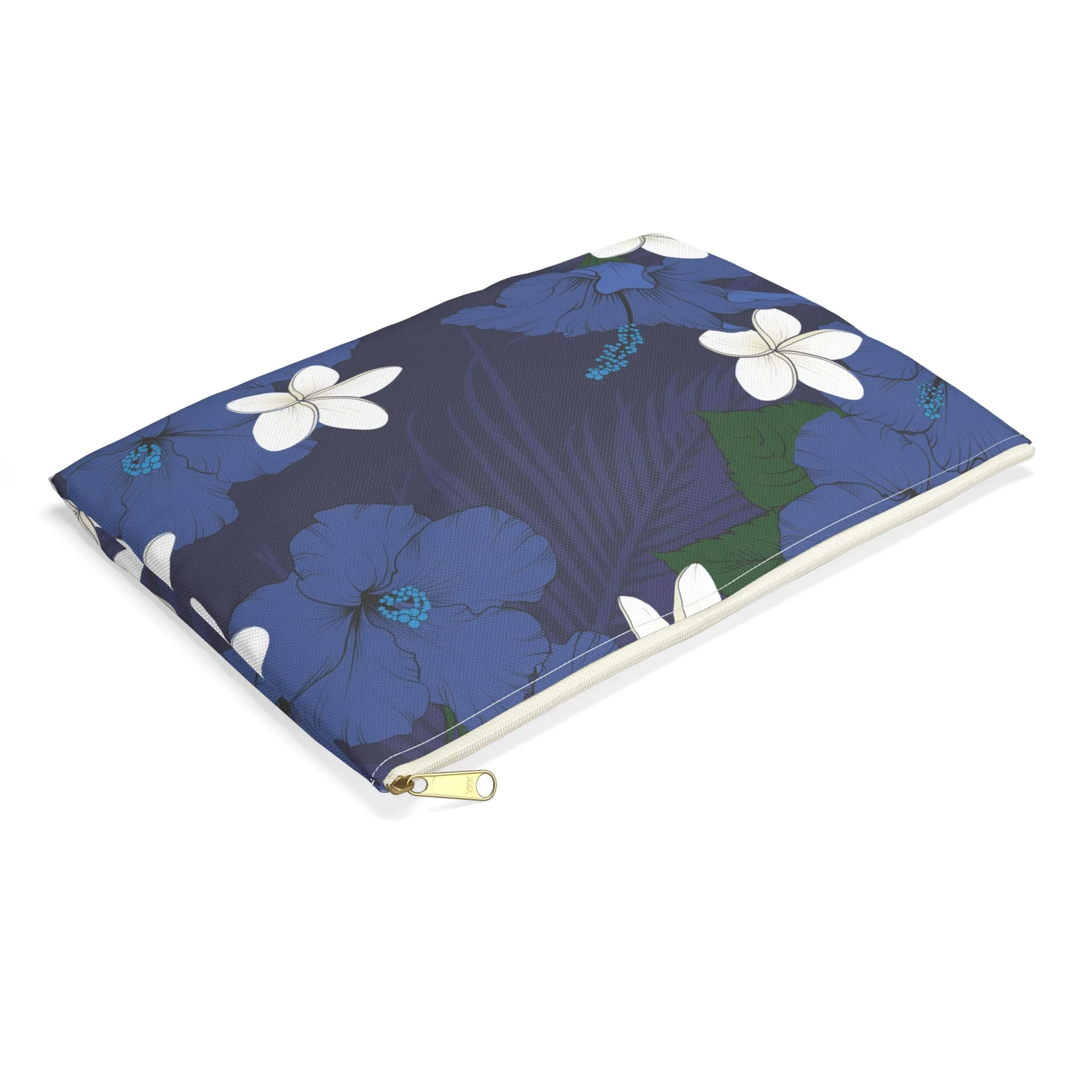Vintage Blue HIbiscus Travel Pouch Bag