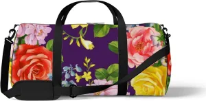 Vintage Boho Colorful Roses Floral Sports Bag Tote Bag Waterproof Gym Bag with Shoulder Strap Zipper 2 Side Pockets for Men and Women, Travel and Storage Shoulder Bag.