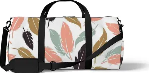 Vintage Boho Colors Feather Pattern Sports Bag Tote Bag Waterproof Gym Bag with Shoulder Strap Zipper 2 Side Pockets for Men and Women, Travel and Storage Shoulder Bag.
