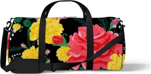 Vintage Boho Cute Yellow Red Rose Floral Sports Bag Tote Bag Waterproof Gym Bag with Shoulder Strap Zipper 2 Side Pockets for Men and Women, Travel and Storage Shoulder Bag.