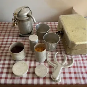 Vintage Camp Coffe-e Kit Portable Outdoor Espresso and Pour Over Set Unique Camping Gift for Coffe-e Lovers Nostalgia Collector Travel Friendly Coffe-e Serving Set
