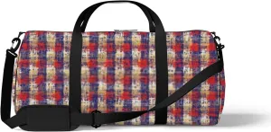 Vintage Cobalt Blue and Red Buffalo Plaid Sports Bag Tote Bag Waterproof Gym Bag with Shoulder Strap Zipper 2 Side Pockets for Men and Women, Travel and Storage Shoulder Bag.