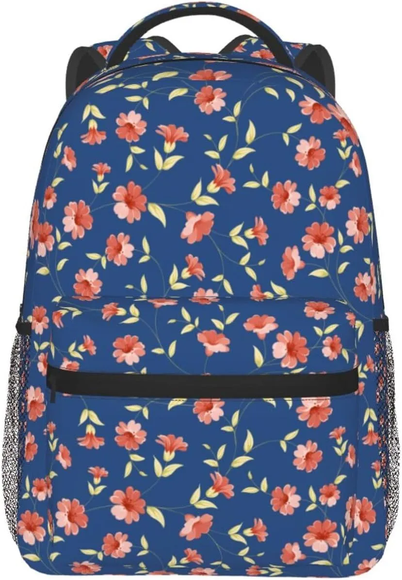 Vintage Floral Backpack Lightweight Laptop Backpack Casual Daypack Travel Double Shoulder Bag For Women Men