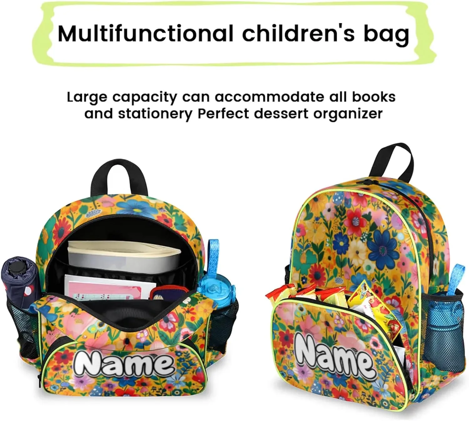 Vintage Flower Custom Backpack with Name Cute Personalized Small Shoulder Bag Waterproof Travel Casual Backpack with Chest Strap 14.2in