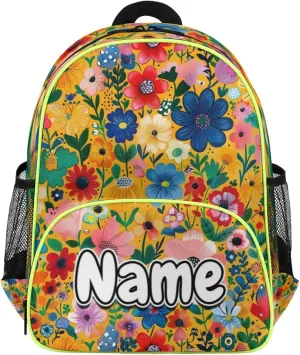 Vintage Flower Custom Backpack with Name Cute Personalized Small Shoulder Bag Waterproof Travel Casual Backpack with Chest Strap 14.2in