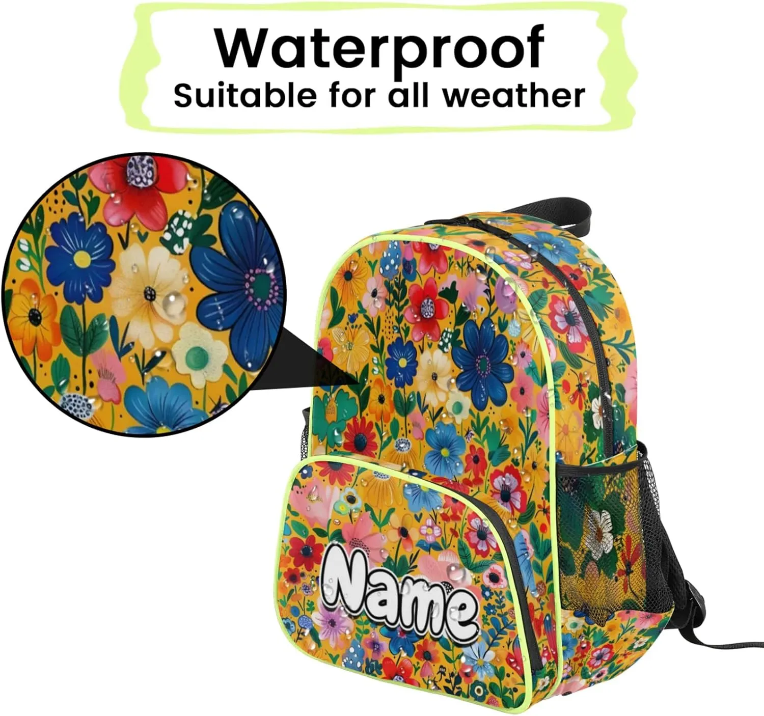 Vintage Flower Custom Backpack with Name Cute Personalized Small Shoulder Bag Waterproof Travel Casual Backpack with Chest Strap 14.2in