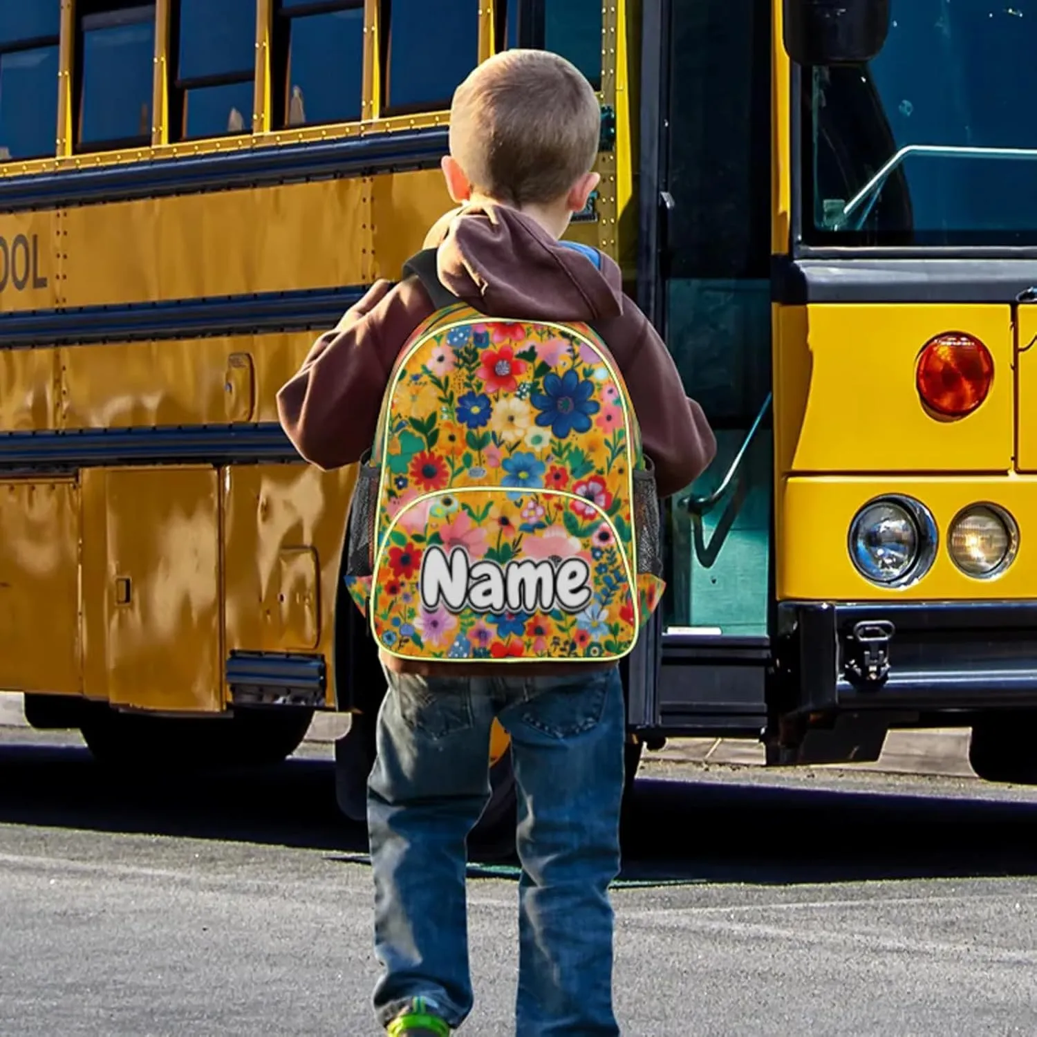 Vintage Flower Custom Backpack with Name Cute Personalized Small Shoulder Bag Waterproof Travel Casual Backpack with Chest Strap 14.2in