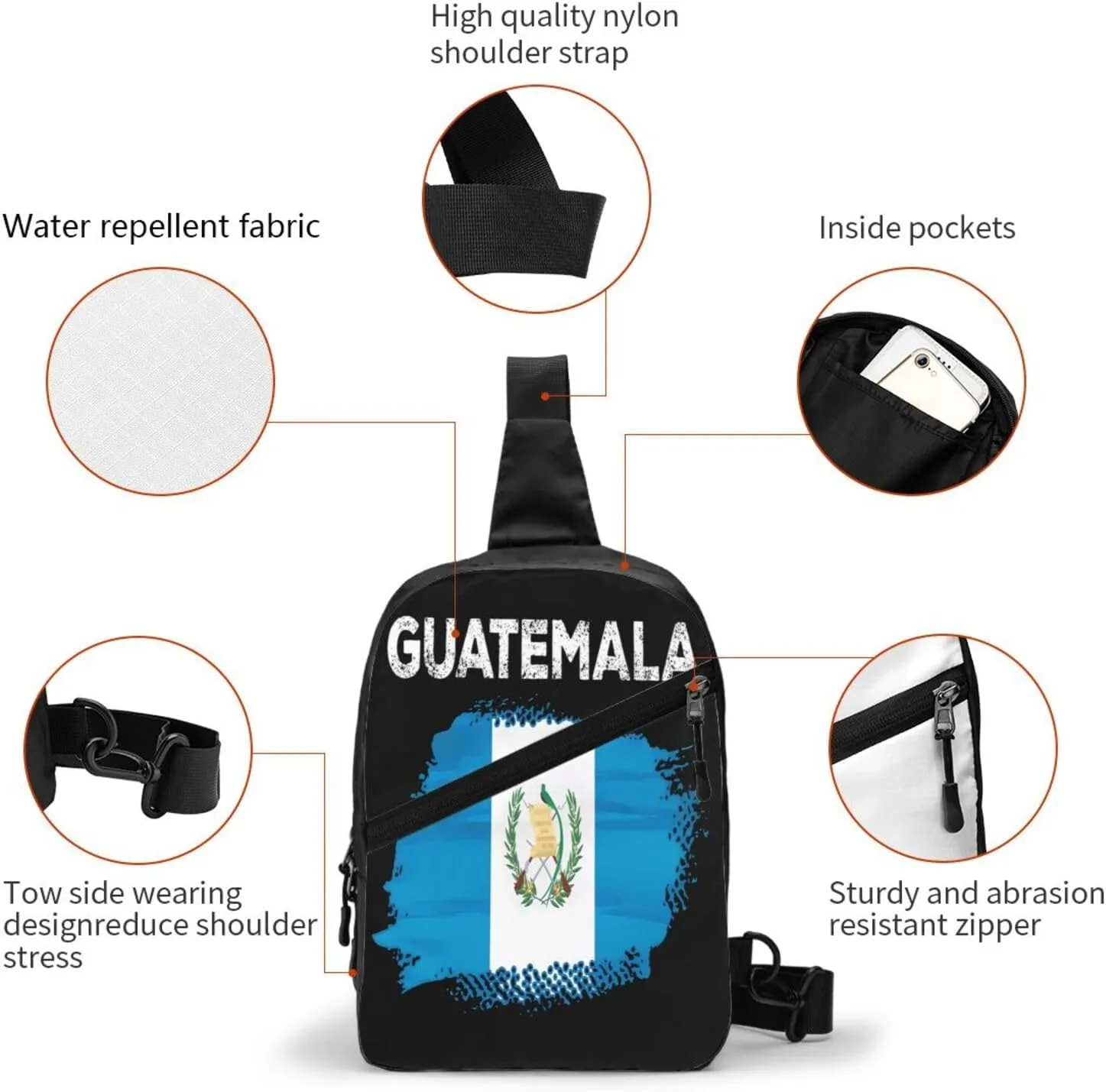 Vintage Guatemala Guatemalan Flag Crossbody Bag Portable Sling Bags Foldable Chest Daypack Reusable Sports Shoulder Backpack Diagonally Casual Rucksack Travel Bag