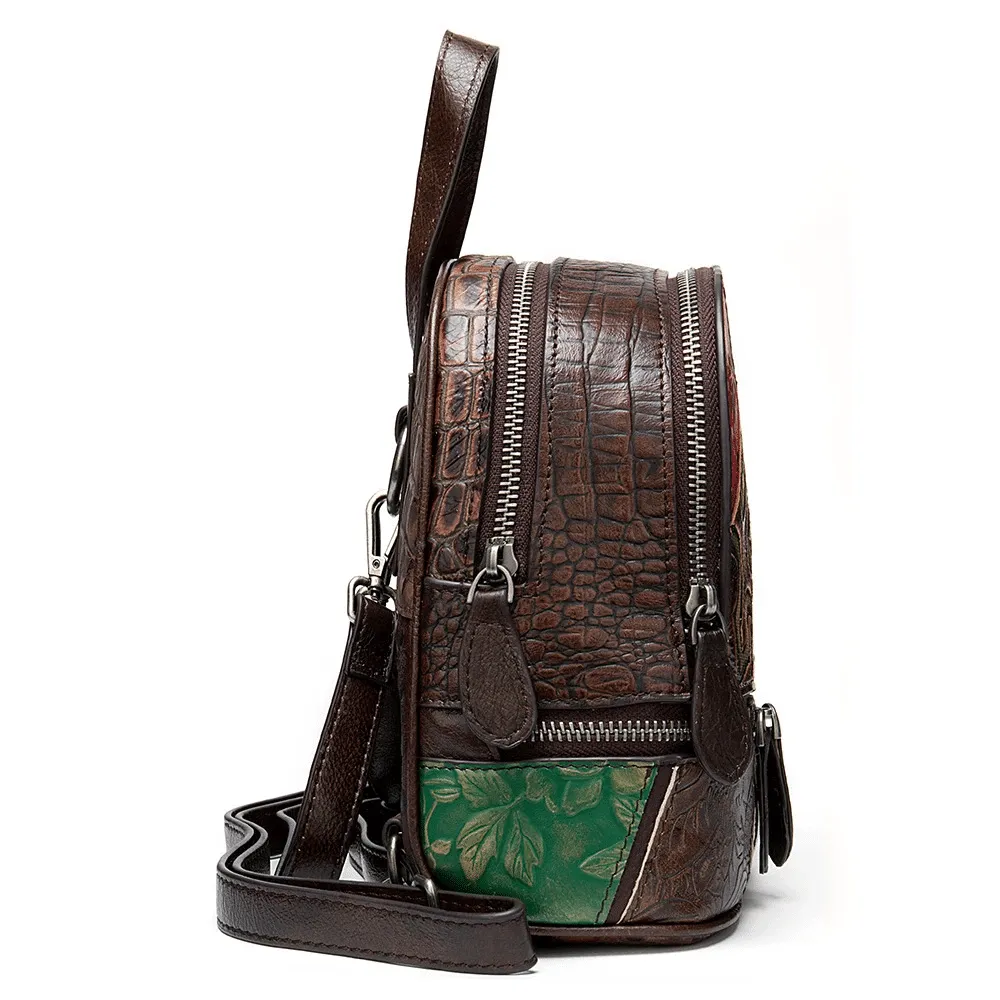 Vintage Leather Patchwork Small Backpack