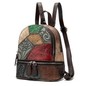 Vintage Leather Patchwork Small Backpack