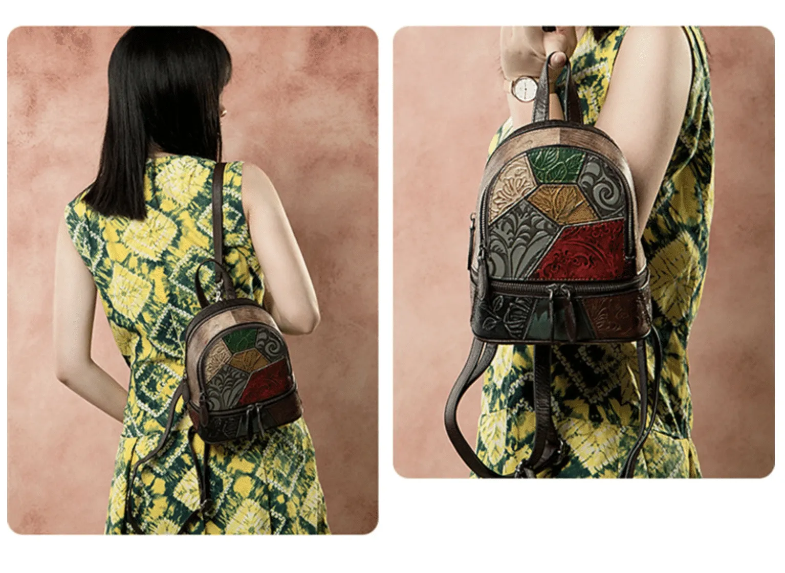 Vintage Leather Patchwork Small Backpack