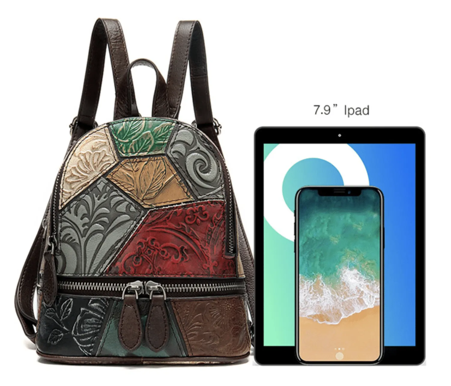 Vintage Leather Patchwork Small Backpack