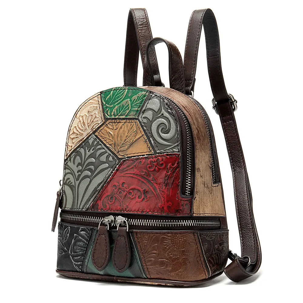 Vintage Leather Patchwork Small Backpack
