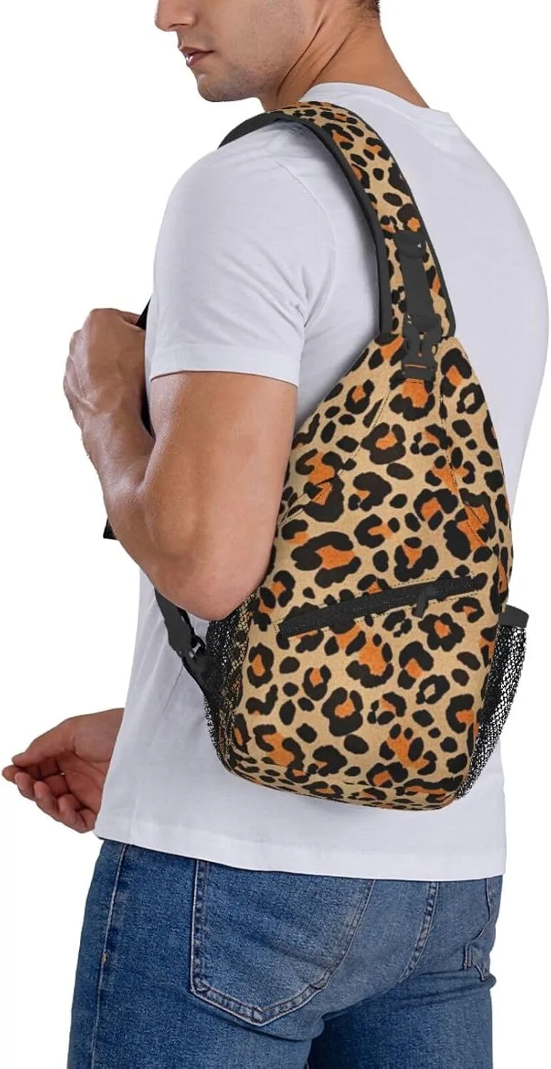 Vintage Leopard Crossbody Bags Cross Chest Bag Adjustable Sling Backpack for Women Men