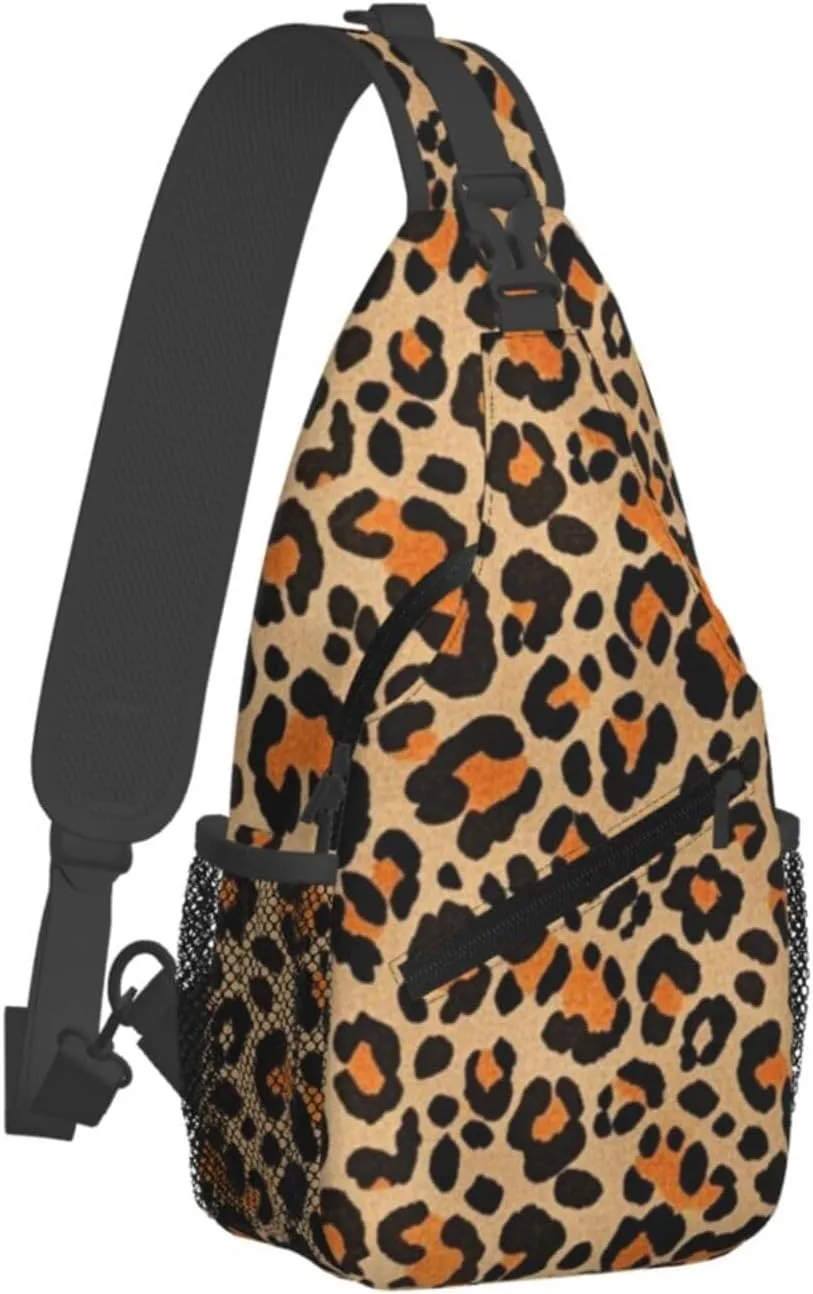 Vintage Leopard Crossbody Bags Cross Chest Bag Adjustable Sling Backpack for Women Men