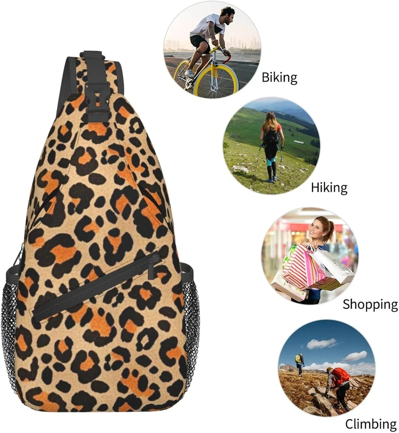 Vintage Leopard Crossbody Bags Cross Chest Bag Adjustable Sling Backpack for Women Men
