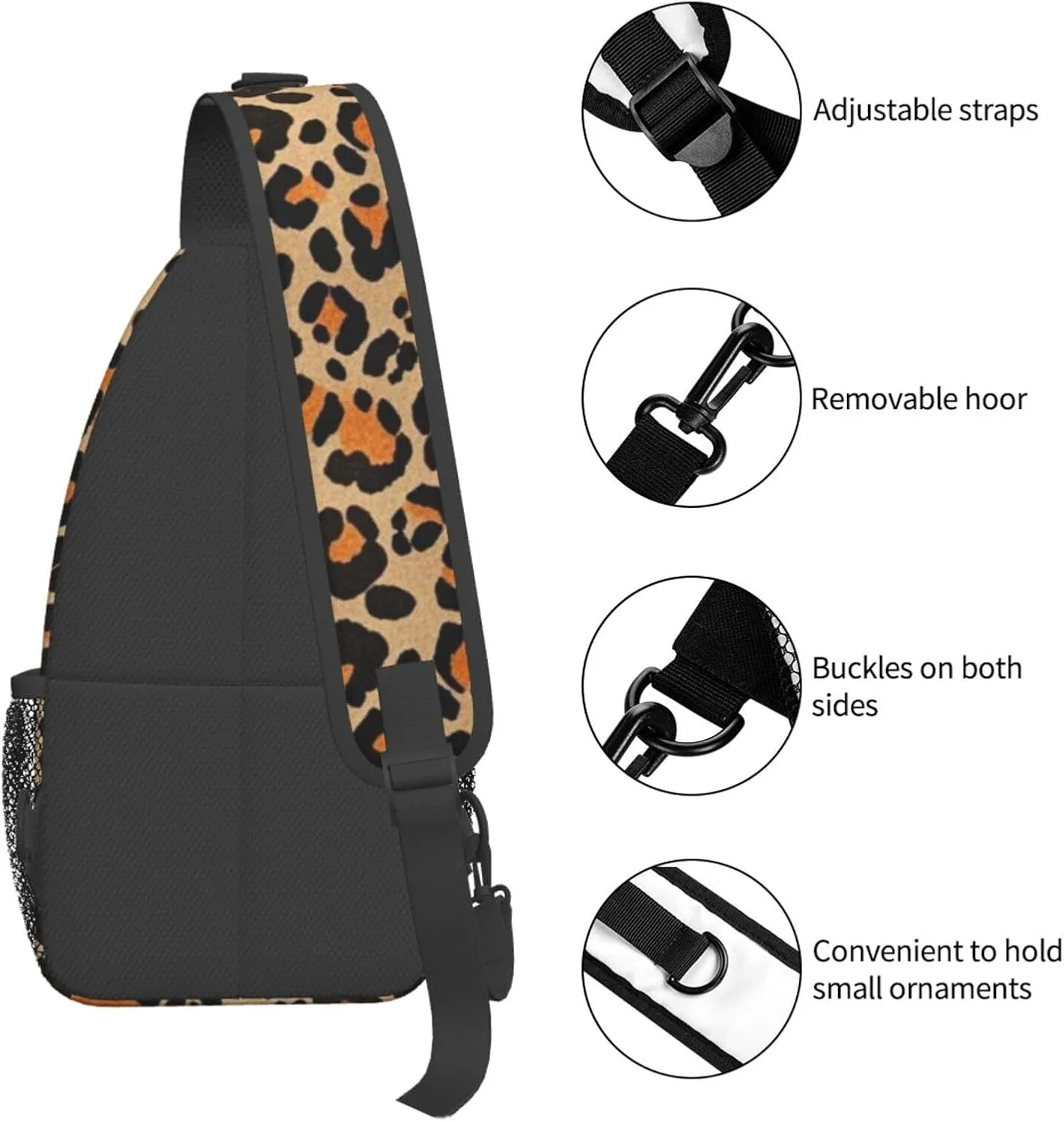 Vintage Leopard Crossbody Bags Cross Chest Bag Adjustable Sling Backpack for Women Men