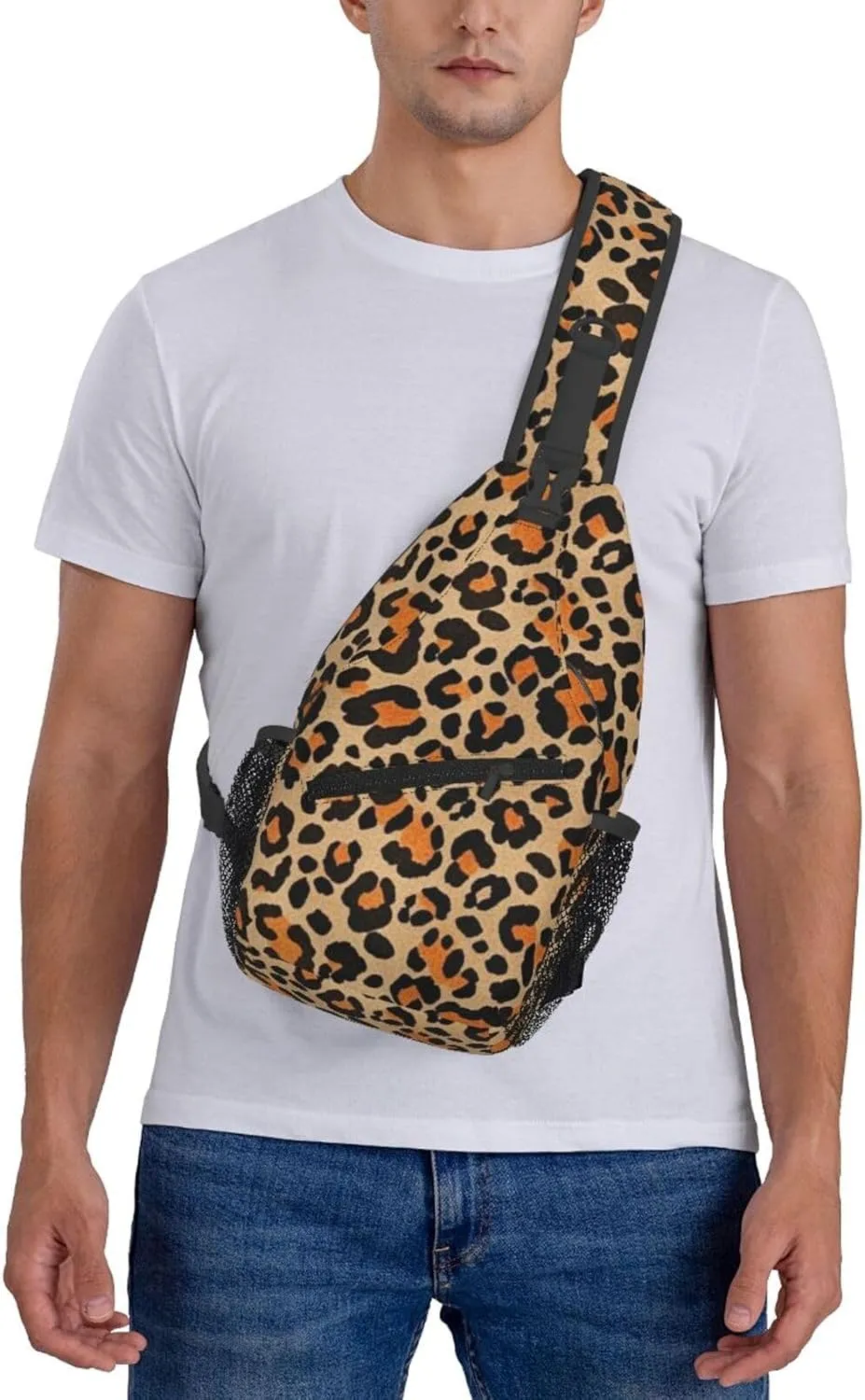 Vintage Leopard Crossbody Bags Cross Chest Bag Adjustable Sling Backpack for Women Men