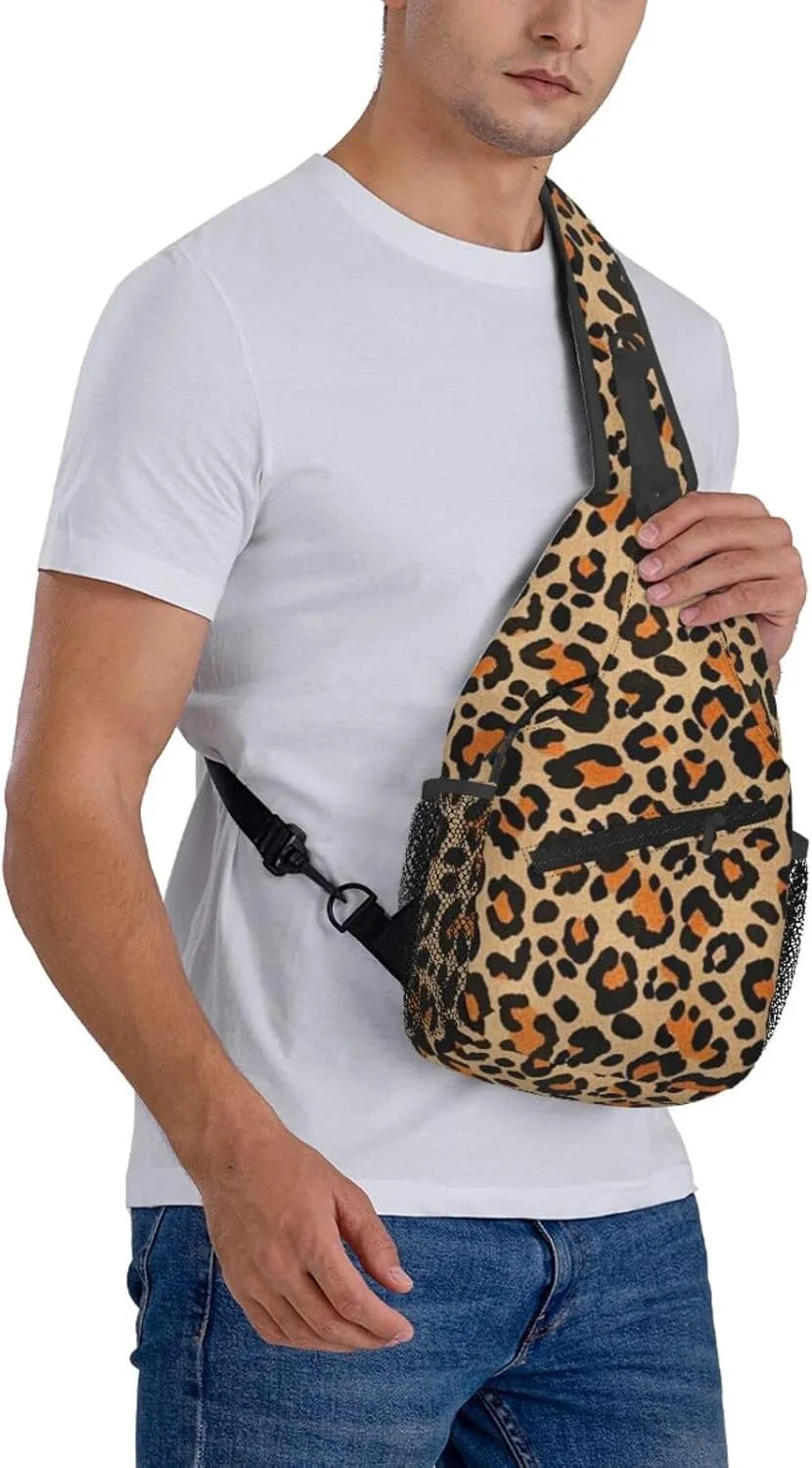 Vintage Leopard Crossbody Bags Cross Chest Bag Adjustable Sling Backpack for Women Men