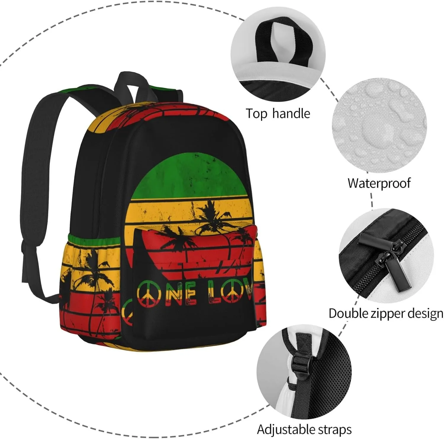 Vintage Retro Hawaiin One Loves Peace Backpack Casual Laptop Backpack Large Capacity Double Shoulder Bag Travel Daypack For Women Men
