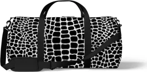 Vintage Trendy Black and White Crocodile Alligator Skin Print Sports Bag Tote Bag Waterproof Gym Bag with Shoulder Strap Zipper 2 Side Pockets for Men and Women, Travel and Storage Shoulder Bag.