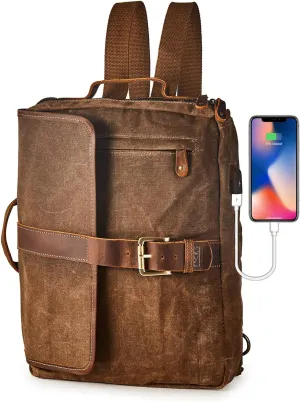 Vintage Waterproof Waxed Canvas Convertible Laptop Messenger Backpack Rucksack For Men Women One_Size Bronze