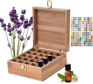 VolksRose Essential Oil Box Organizer, Premium Multi-Tray Essential Oils Storage Container Holds 25 Bottles, Natural Bamboo Aromatherapy Holder Carrying Case (5mL - 20mL) #ob11