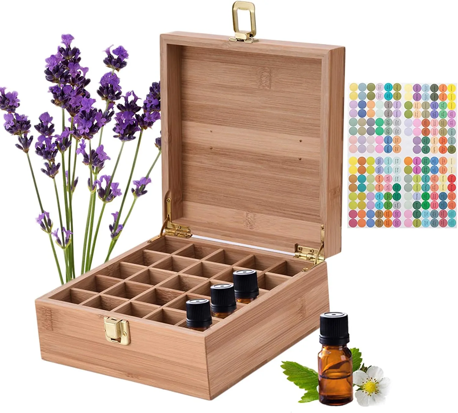 VolksRose Essential Oil Box Organizer, Premium Multi-Tray Essential Oils Storage Container Holds 25 Bottles, Natural Bamboo Aromatherapy Holder Carrying Case (5mL - 20mL) #ob11