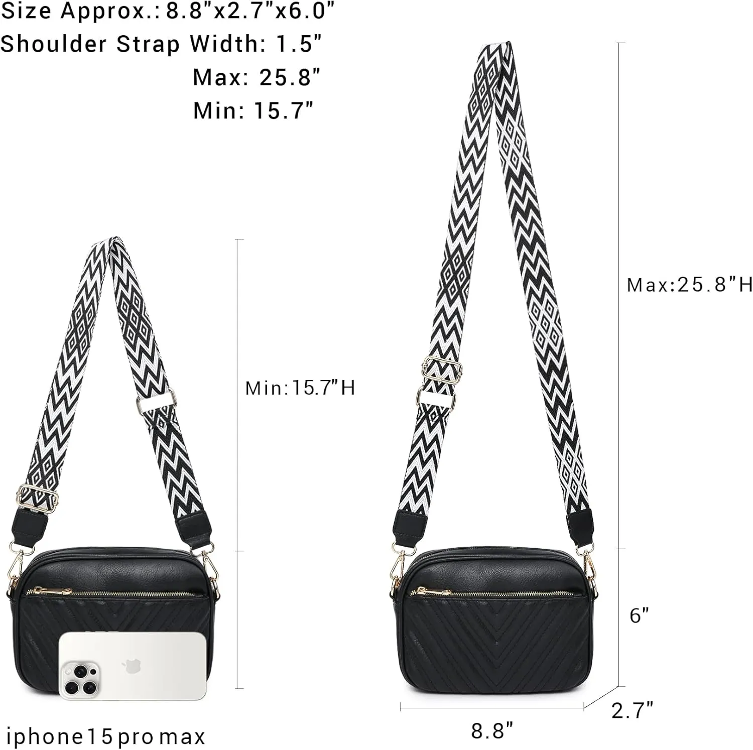 VONMAY Crossbody Purse for Women Quilted Crossbody Bags Vegan Leather Purses Small Shoulder Handbags with Wide Strap