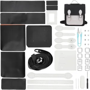 WADORN DIY PU Leather Backpack Making Kit - Complete Handmade Leather Pattern, Messenger Bag, Purse Kit - Black