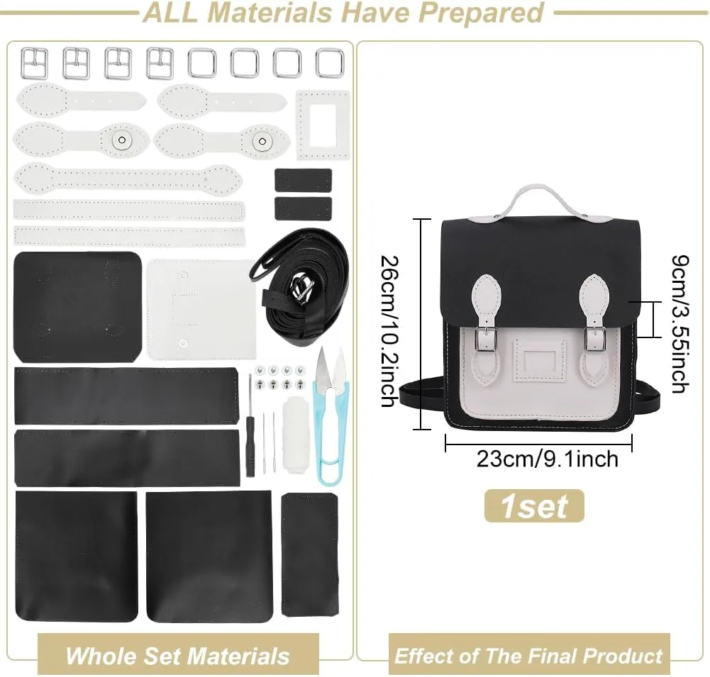 WADORN DIY PU Leather Backpack Making Kit - Complete Handmade Leather Pattern, Messenger Bag, Purse Kit - Black
