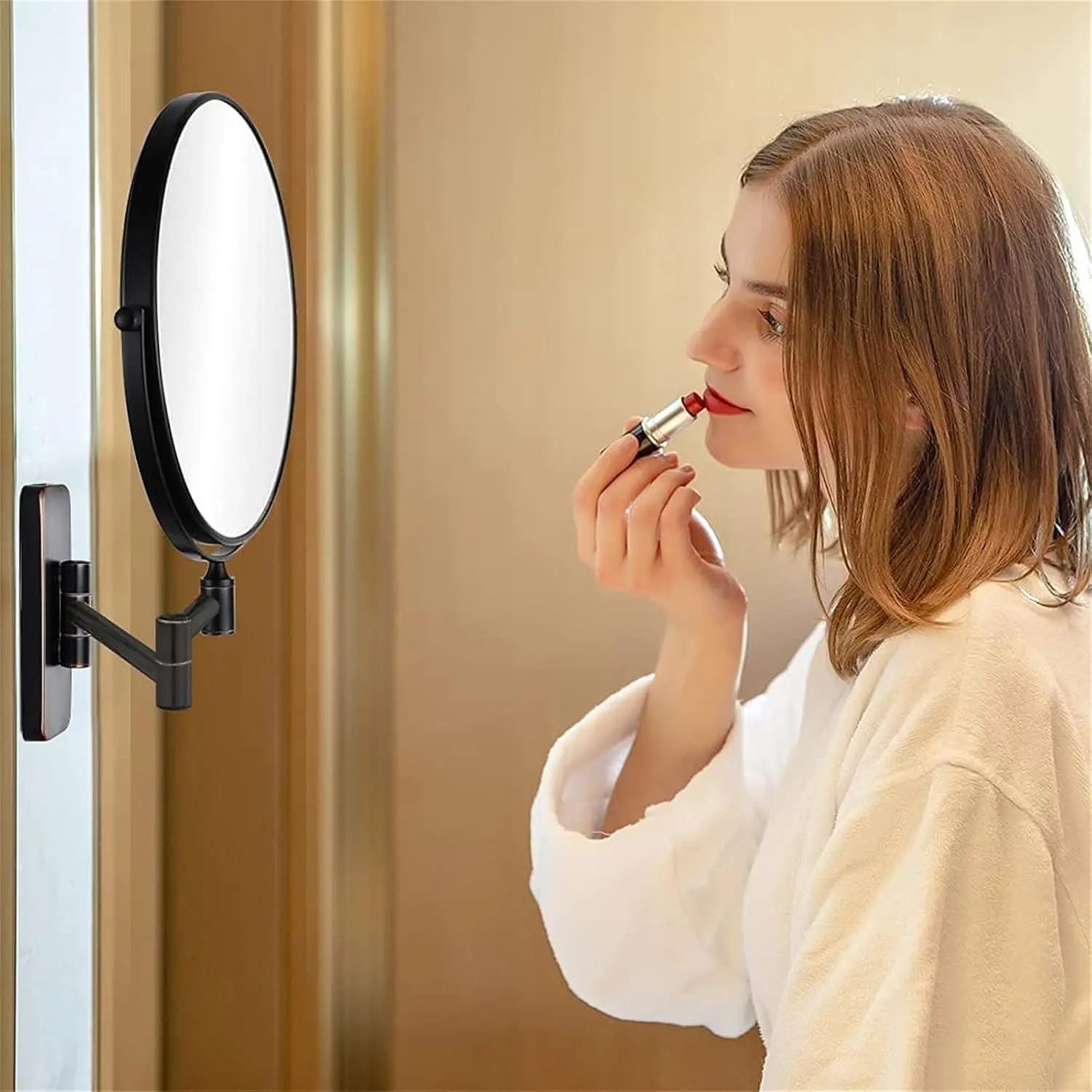 Wall Mounted Makeup Mirror, 8 inch Black Finish Double Sided Magnifying Shaving Mirror, Extendable Bathroom Round Cosmetic Vanity Mirrors,3X (Color : 10x)