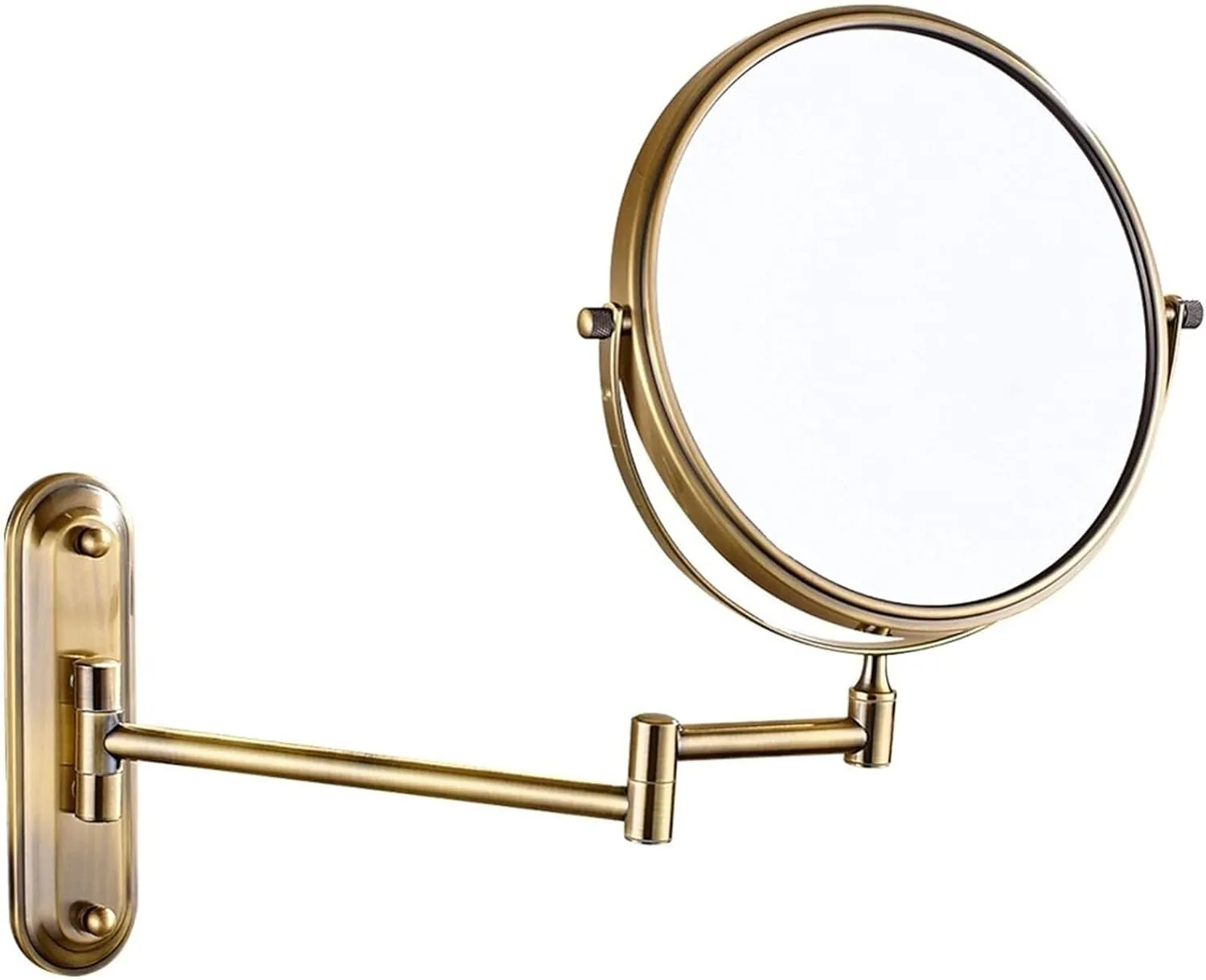 Wall-Mounted Makeup Mirror, 8 Inch Brass Magnifying Double Sided Shaving Mirror, Bathroom Extendable 360° Swivel Cosmetic Vanity Mirror(Brass,5X)