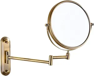 Wall-Mounted Makeup Mirror, 8 Inch Brass Magnifying Double Sided Shaving Mirror, Bathroom Extendable 360° Swivel Cosmetic Vanity Mirror(Brass,5X)