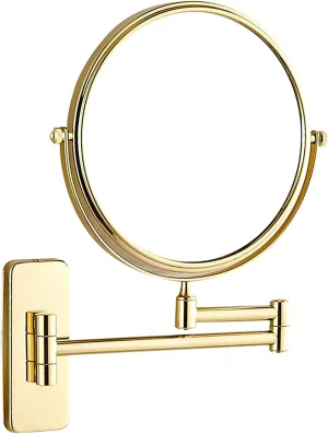 Wall Mounted Makeup Mirror, 8 inch Gold Finish Double Sided Magnifying Shaving Mirror, Extendable Bathroom Round Cosmetic Vanity Mirrors,7X