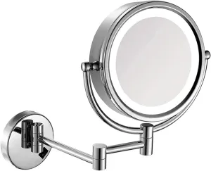 Wall-Mounted Makeup Mirror, 8 inch Magnifying Double Sided LED Lighted Mirror, Bathroom Extendable 360° Swivel Shaving Cosmetic Vanity Mirror with Plug Switch(Chrome,7X)