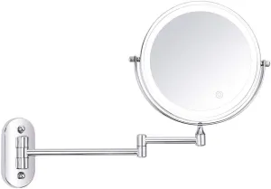 Wall Mounted Makeup Mirror LED Lighted Double Sided 5X Magnifying Vanity Mirror Swivel Extendable Touch Screen Adjustable Light for Bathroom Powered by Batteries