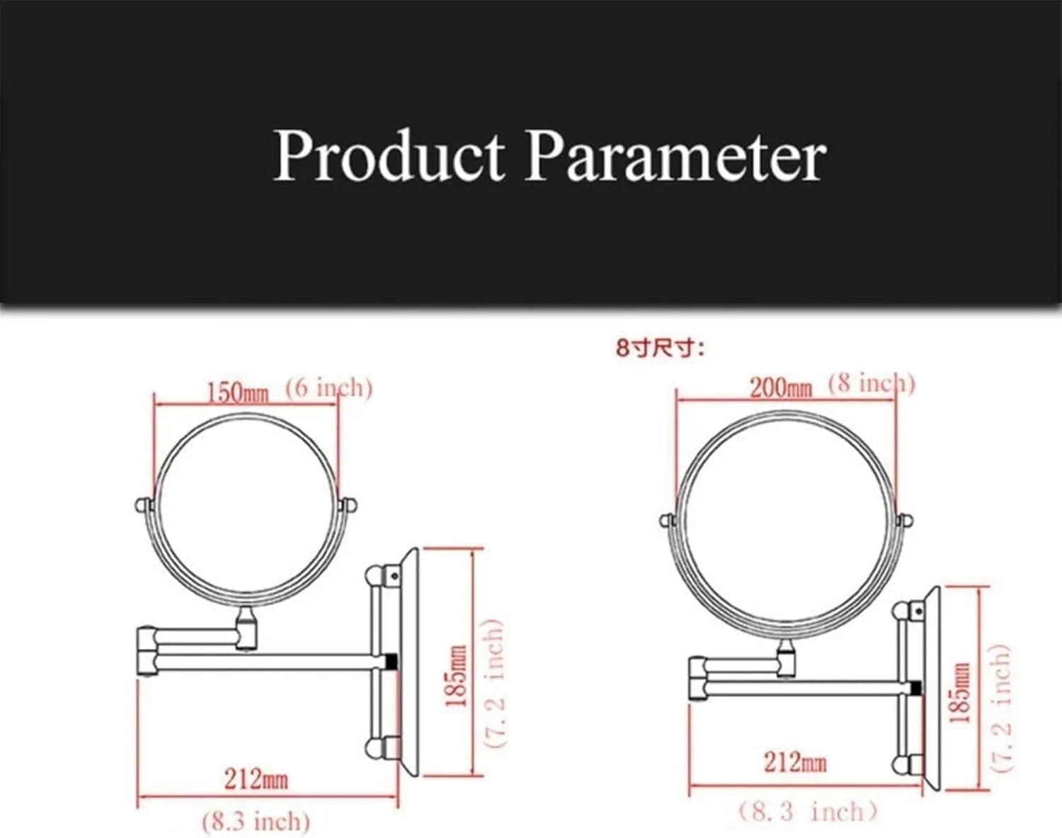 Wall Mounted Makeup Mirror, Magnifying Wall Bathroom Mirror, 360 Degree Swivel Rotation with Distortion Free View(8in,7X)